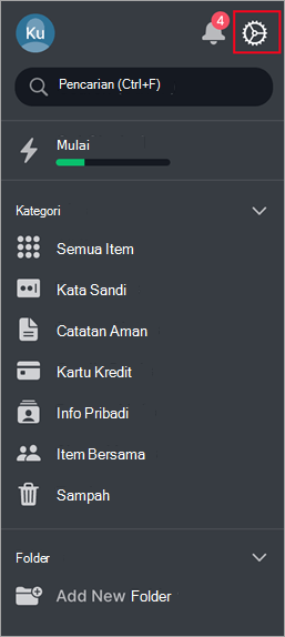 Tombol pengaturan NordPass