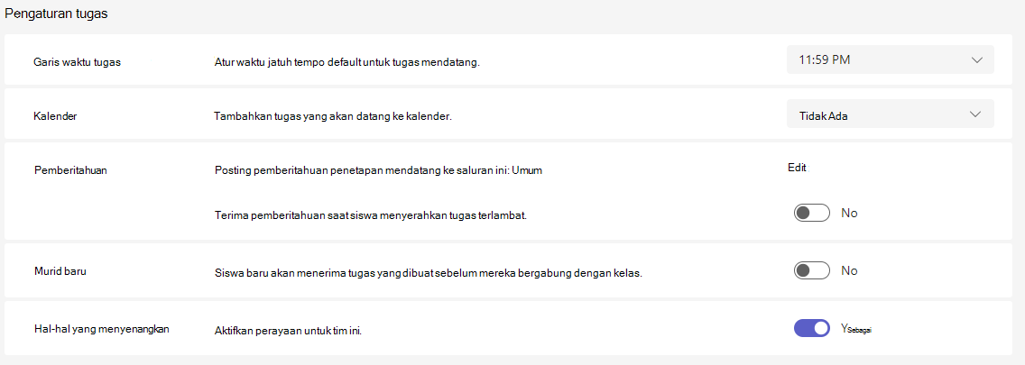 Cuplikan layar pengaturan tugas.