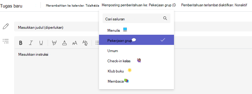 Cuplikan layar pemilihan saluran.
