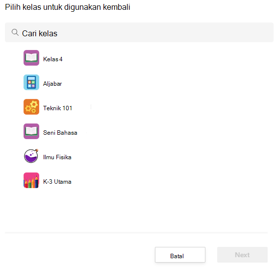 Pilih kelas