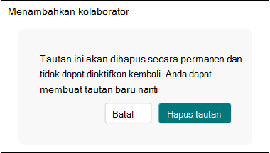 Menghapus formulir tautan kolaborasi