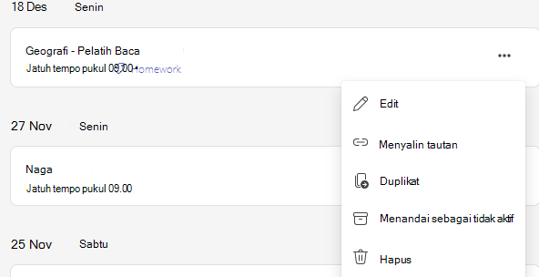 Cuplikan layar lokasi opsi hapus.
