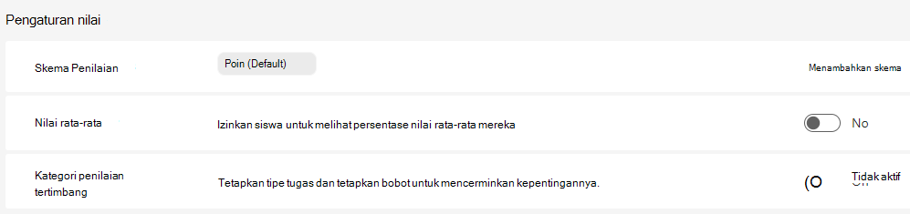 Pengaturan nilai