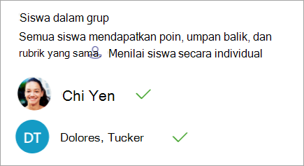 Opsi untuk menilai siswa satu per satu