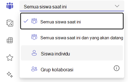 Cuplikan layar opsi siswa individu.