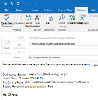 Cuplikan layar tab tinjauan.