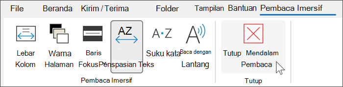 Alat pembaca imersif di outlook dengan kursor mengarahkan kursor ke dekat