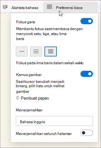 Preferensi membaca di Pembaca Imersif