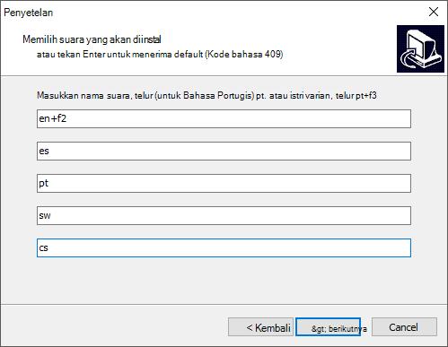 Kotak dialog penginstalan eSpeak