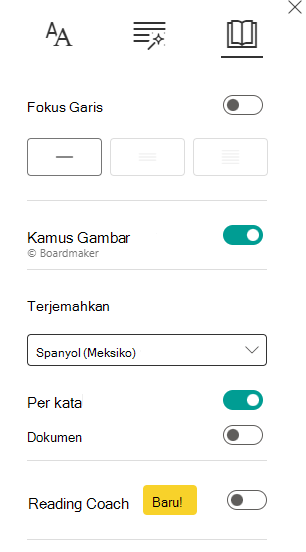 Cuplikan layar preferensi membaca.