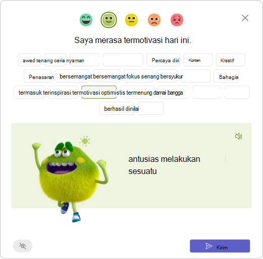 Tanggapi untuk check-in - pilih Monster Perasaan