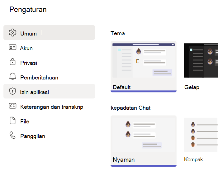 Cuplikan layar pengaturan Teams dari profil siswa. Izin Aplikasi disorot.