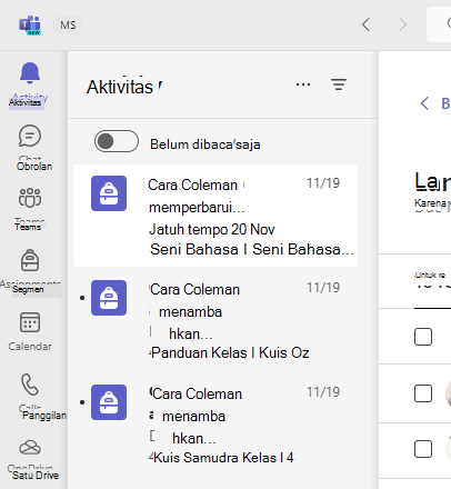 Cuplikan layar aktivitas.