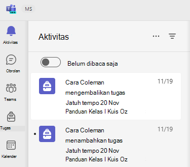 Cuplikan layar aktivitas.