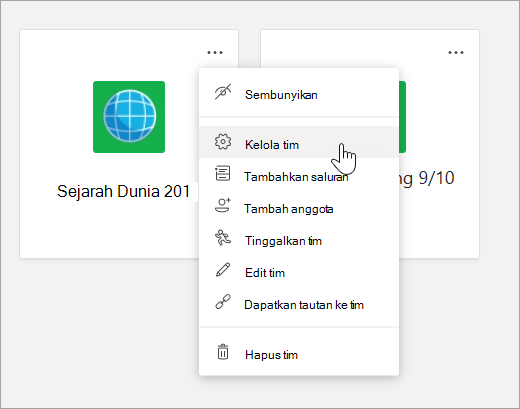 Edit menu dan pengaturan tim.