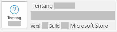 Cuplikan layar memperlihatkan versi dan build adalah Microsoft Store