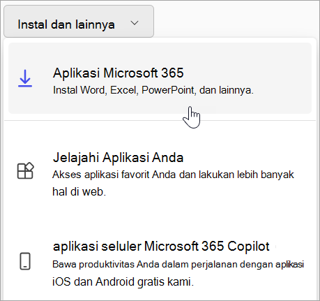 Cuplikan layar Office.com jika masuk menggunakan akun kerja atau sekolah