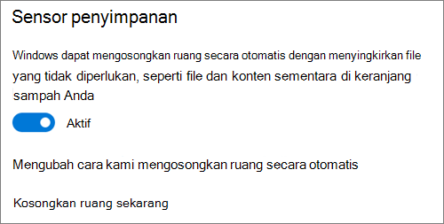 tombol Penyimpanan Windows 10 untuk mengaktifkan Sensor Penyimpanan