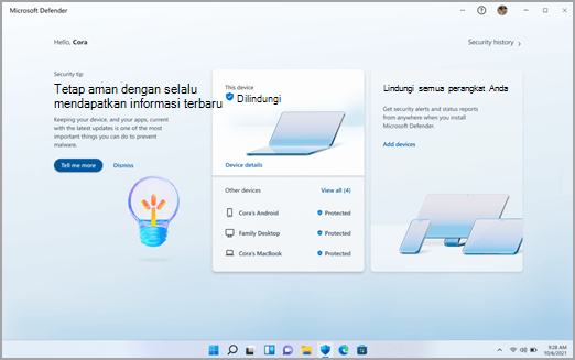 Dasbor Microsoft Defender di Windows