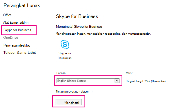 Di halaman pertama panduan Penyetelan Skype, pilih bahasa Anda.