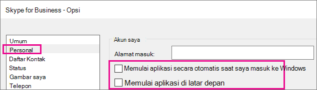 Pilih Pribadi, lalu batalkan pilihan opsi untuk memulai secara otomatis.