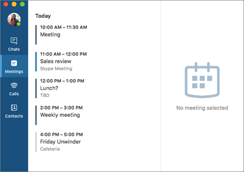 Skype for Business untuk Mac jendela utama