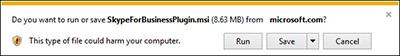 Pilih Jalankan di bagian bawah jendela browser untuk menginstal plug-in Skype for Business Web App