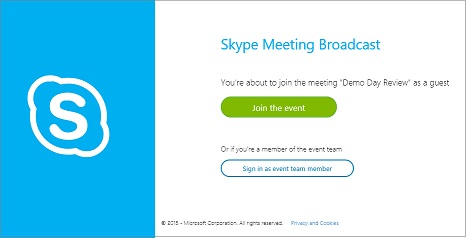 Halaman masuk acara SkypeCast untuk rapat anonim