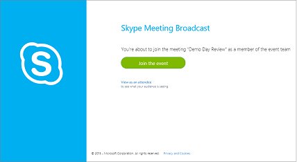 Layar Bergabung dalam acara untuk Siaran Rapat Skype yang aman