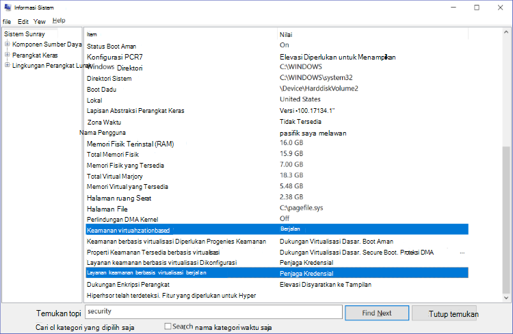System Info window