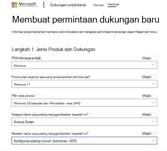 Membuat permintaan dukungan baru