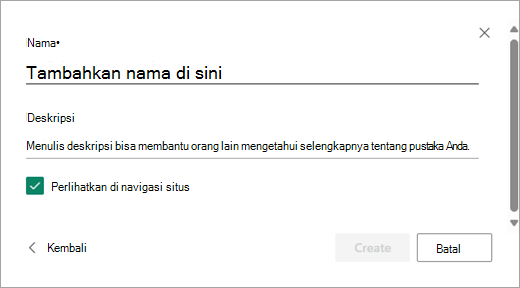 Gunakan kotak dialog Tambahkan nama untuk memberi nama kepada pustaka baru Anda.