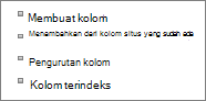 Closeup Tambahkan tautan kolom yang ada di halaman Pengaturan