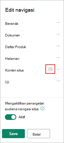 Di bawah Edit navigasi, ikon mengonfirmasi tautan yang Anda targetkan.