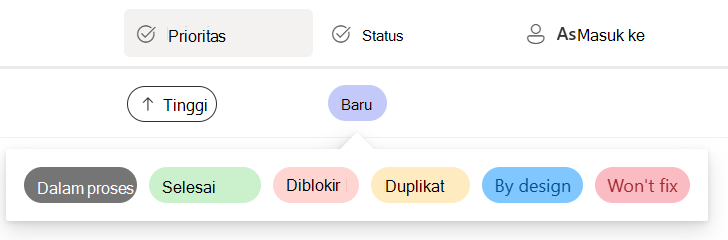 Tombol untuk memilih nilai status