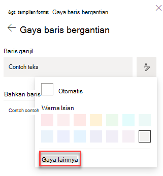 cuplikan layar memilih lebih banyak gaya untuk pemformatan tampilan daftar