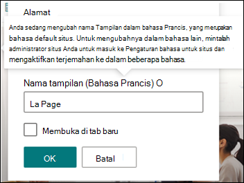 Gambar tautan navigasi yang sedang diedit.