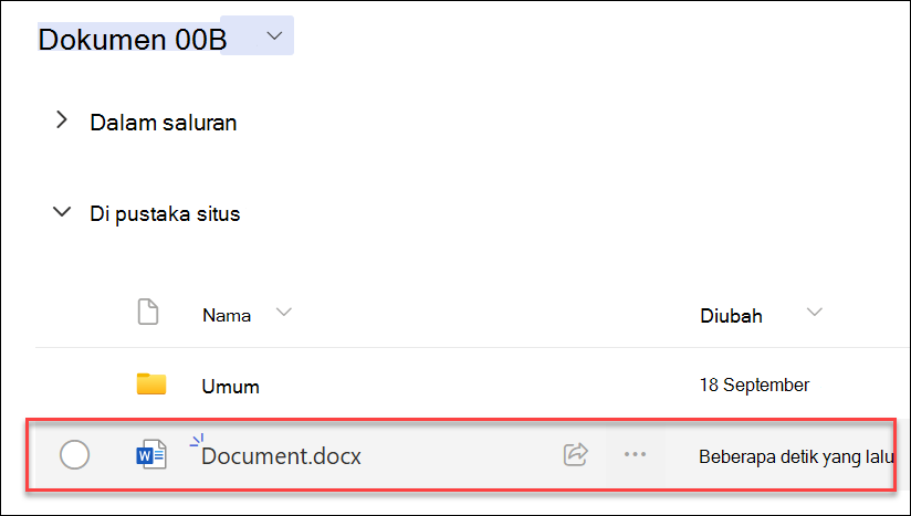 cuplikan layar dari File yang baru dibuat