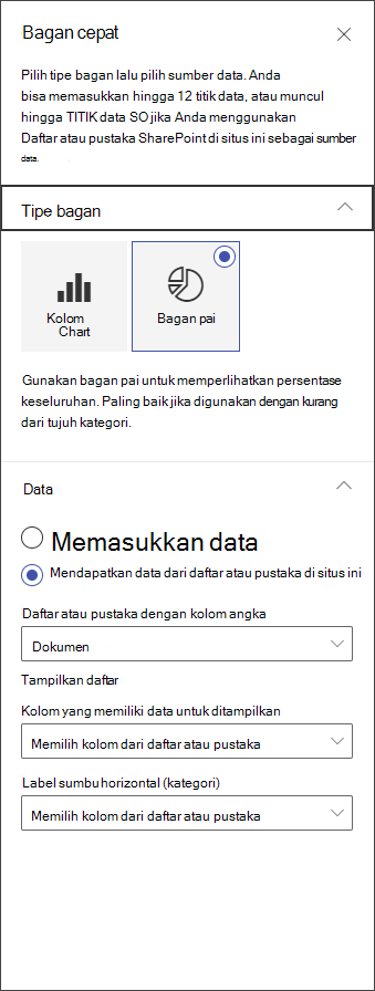 Cuplikan layar panel pengeditan bagan pai