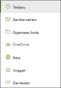 Daftar lokasi yang tersedia saat menambahkan tautan.