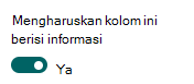 Mengatur kolom untuk memerlukan informasi.