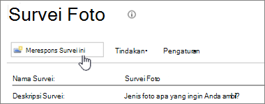 Cuplikan layar halaman survei dengan Tanggapi survei ini disorot.