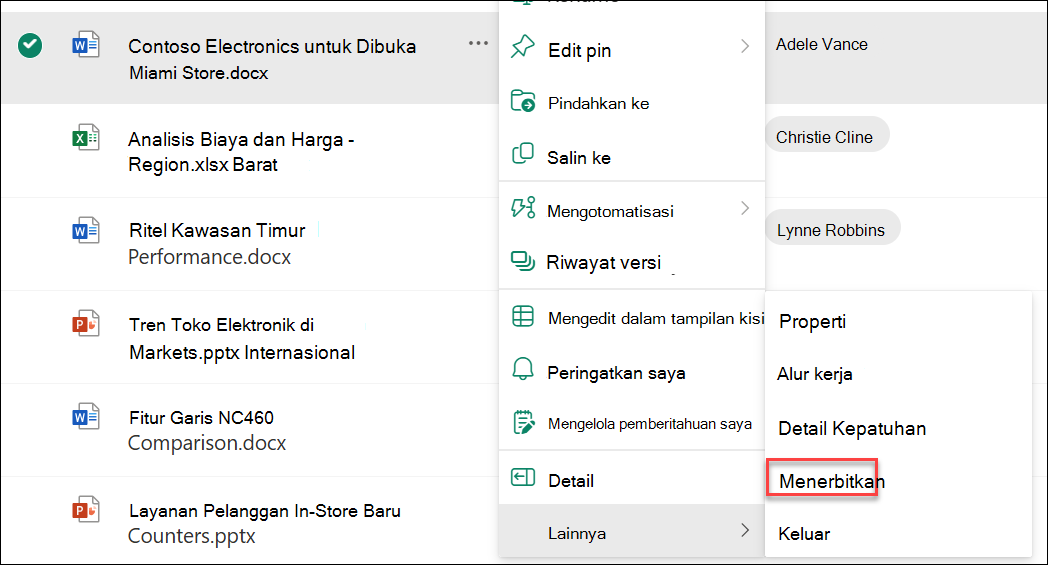 cuplikan layar menerbitkan ulang versi utama
