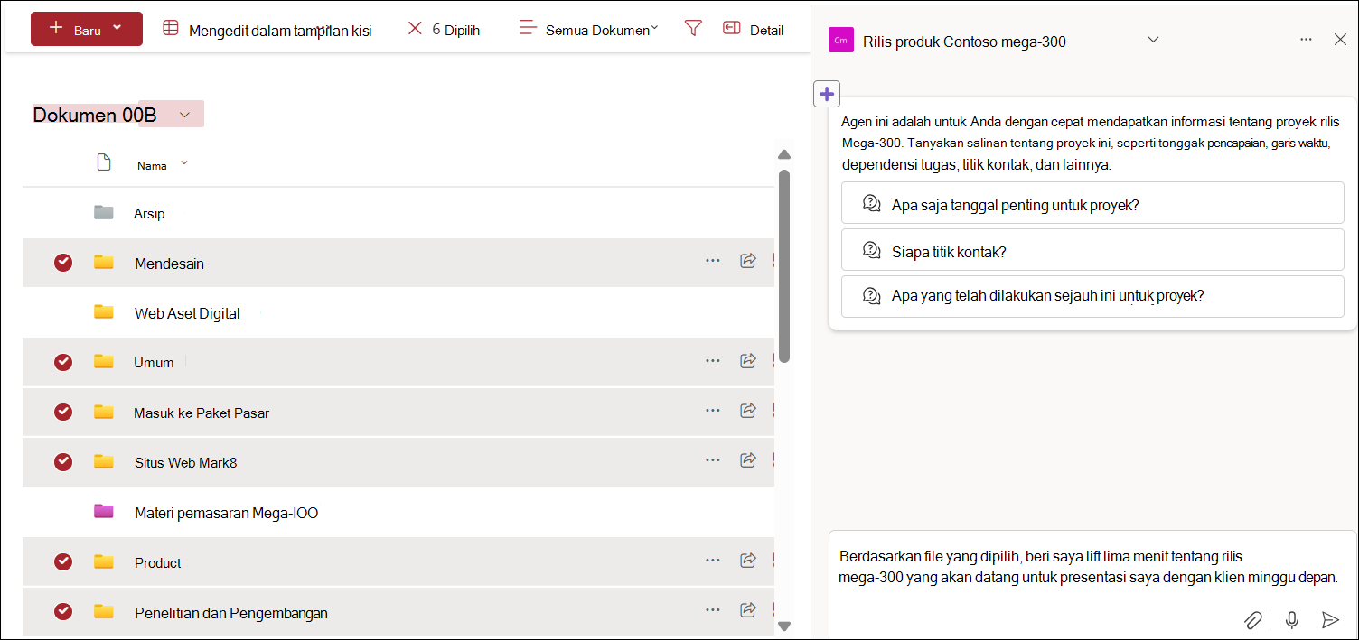 Cuplikan layar memilih file dari pustaka dokumen untuk obrolan