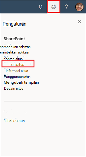 Gambar panel pengaturan dengan informasi situs yang disorot