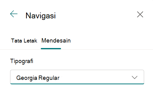 Navigasi situs Bagian tipografi di Mengubah tampilan dengan daftar paket font untuk teks tautan navigasi