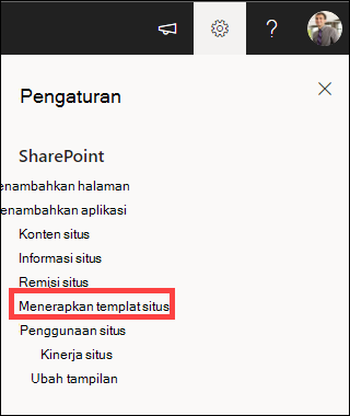 Pengaturan dengan Terapkan templat situs disorot.