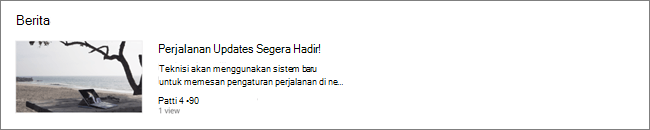 Tampilan komponen web SharePoint Berita untuk pengguna tanpa audiens yang cocok hanya menampilkan satu postingan yang tidak ditargetkan