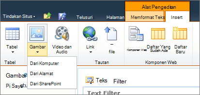 Klik tombol gambar di pita, lalu pilih dari komputer, alamat, atau SharePoint.