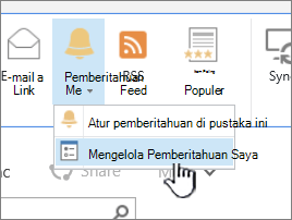 Tombol Kelola peringatan SharePoint 2016 disorot